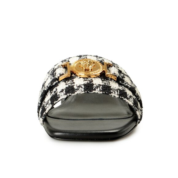 Versace Women's Black & White Gold Medusa Plaid Sandals Mules Shoes US 8 IT 38 - Picture 5 of 8